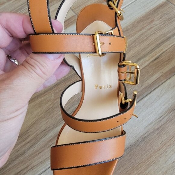 Christian Louboutin Funky 120 Tan Leather Gladiator Sandal Strap Shoes Eur. 37.5 - Picture 9 of 15